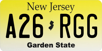 NJ license plate A26RGG