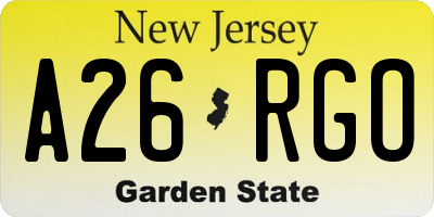 NJ license plate A26RGO