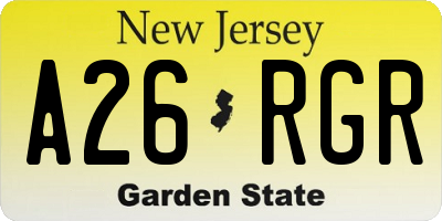 NJ license plate A26RGR