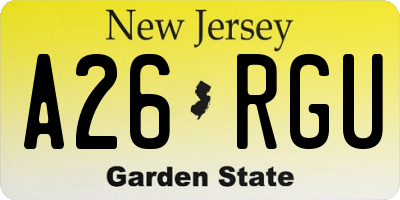NJ license plate A26RGU
