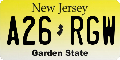 NJ license plate A26RGW