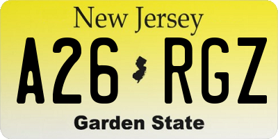 NJ license plate A26RGZ