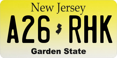 NJ license plate A26RHK