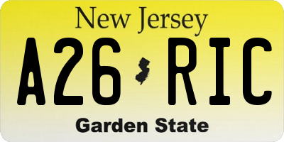 NJ license plate A26RIC