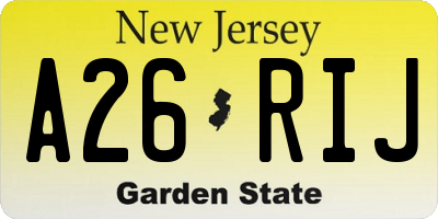 NJ license plate A26RIJ