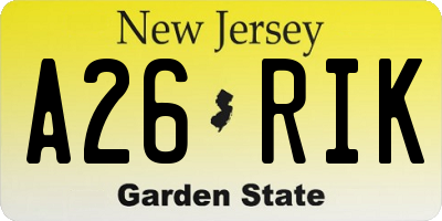 NJ license plate A26RIK