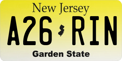 NJ license plate A26RIN