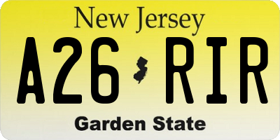 NJ license plate A26RIR