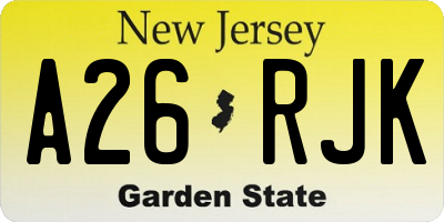 NJ license plate A26RJK