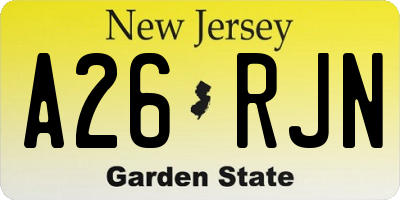NJ license plate A26RJN