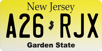 NJ license plate A26RJX