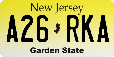 NJ license plate A26RKA