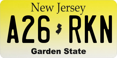 NJ license plate A26RKN