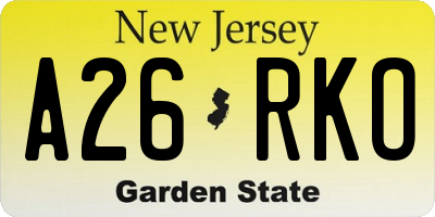 NJ license plate A26RKO