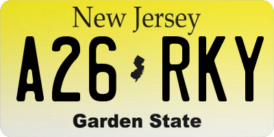 NJ license plate A26RKY