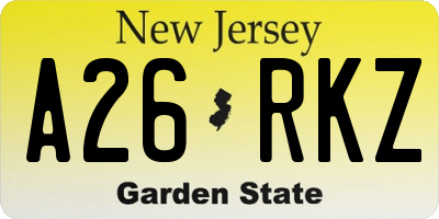 NJ license plate A26RKZ