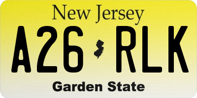 NJ license plate A26RLK