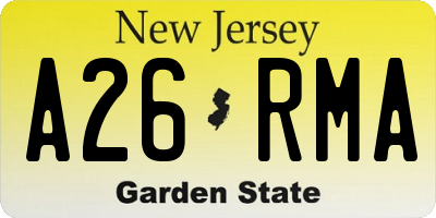 NJ license plate A26RMA
