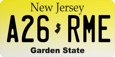NJ license plate A26RME