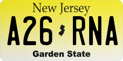 NJ license plate A26RNA