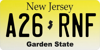 NJ license plate A26RNF