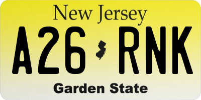 NJ license plate A26RNK