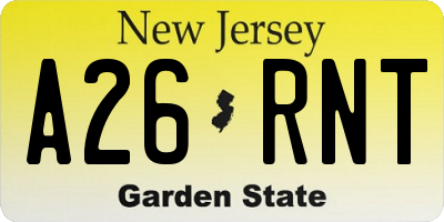 NJ license plate A26RNT