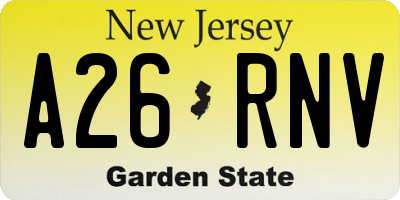 NJ license plate A26RNV
