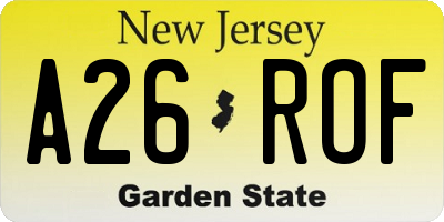 NJ license plate A26ROF
