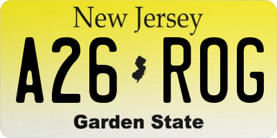 NJ license plate A26ROG