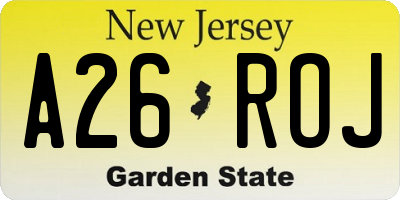 NJ license plate A26ROJ