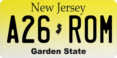 NJ license plate A26ROM