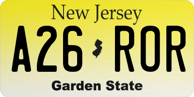 NJ license plate A26ROR
