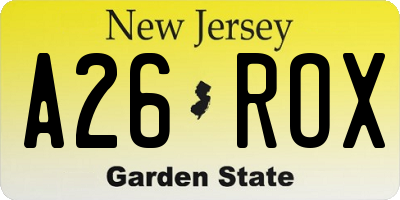 NJ license plate A26ROX