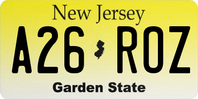 NJ license plate A26ROZ