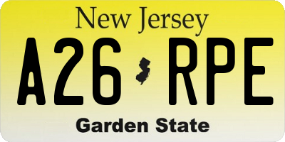 NJ license plate A26RPE
