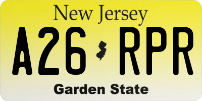 NJ license plate A26RPR