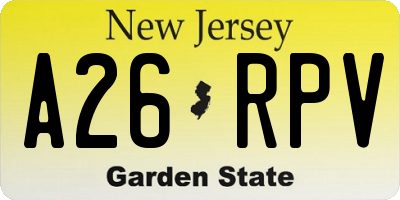 NJ license plate A26RPV