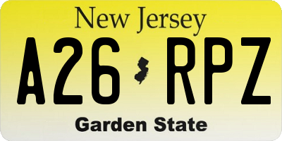 NJ license plate A26RPZ