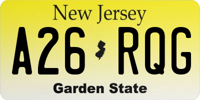 NJ license plate A26RQG