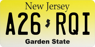 NJ license plate A26RQI