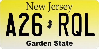 NJ license plate A26RQL
