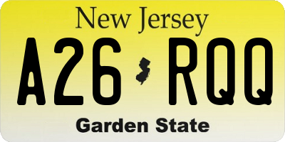 NJ license plate A26RQQ
