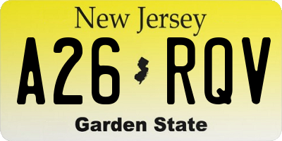 NJ license plate A26RQV