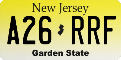 NJ license plate A26RRF