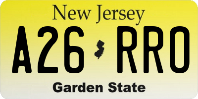 NJ license plate A26RRO