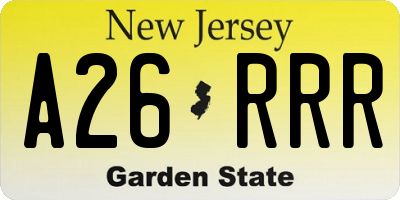 NJ license plate A26RRR