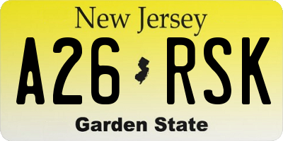 NJ license plate A26RSK