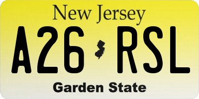 NJ license plate A26RSL