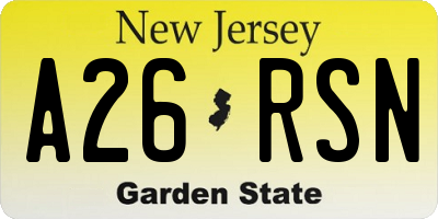 NJ license plate A26RSN